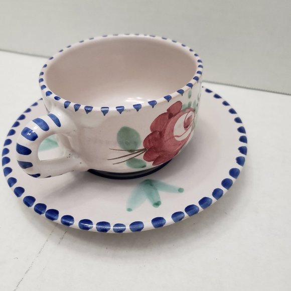 1 set VIETRI SOLIMENE Cup Small Plate Flower Floral Signed Made in Italy - Picture 4 of 14